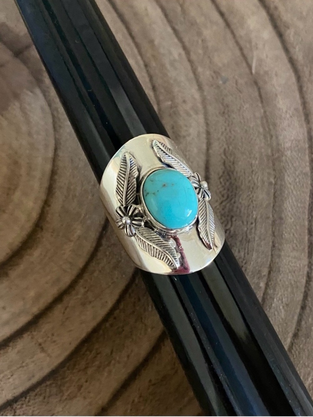 Arizona Turquoise feathers daisy ring boho southwestern rodeo concert size 7